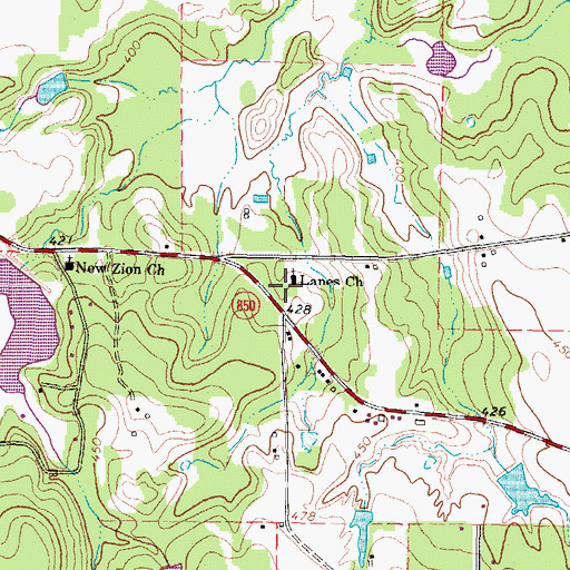 Topographic Map of Lanes Church, TX