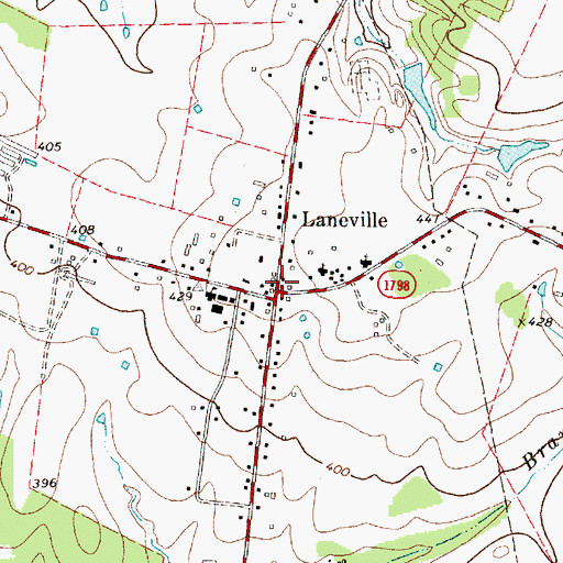 Topographic Map of Laneville, TX