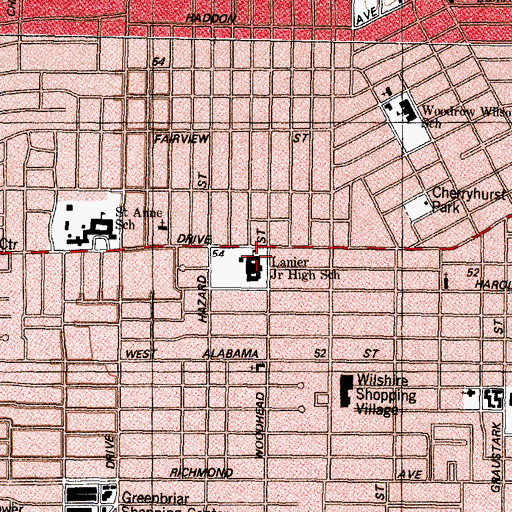 Topographic Map of Lanier Junior High School, TX