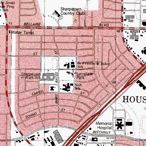 Topographic Map of Lansdale Park, TX