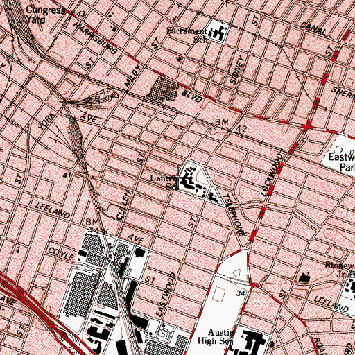 Topographic Map of Lantrip School, TX