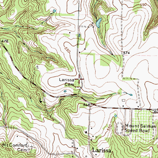 Topographic Map of Larissa Cemetery, TX