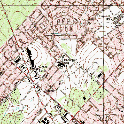 Topographic Map of Larkspur School, TX