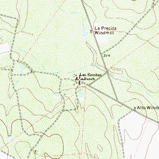 Topographic Map of Las Escobas Ranch, TX