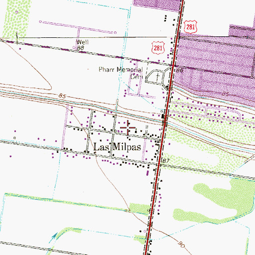 Topographic Map of Las Milpas, TX