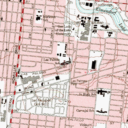 Topographic Map of Las Palmas School, TX