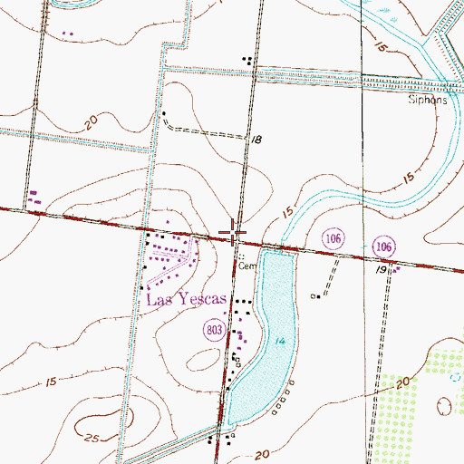 Topographic Map of Las Yescas, TX
