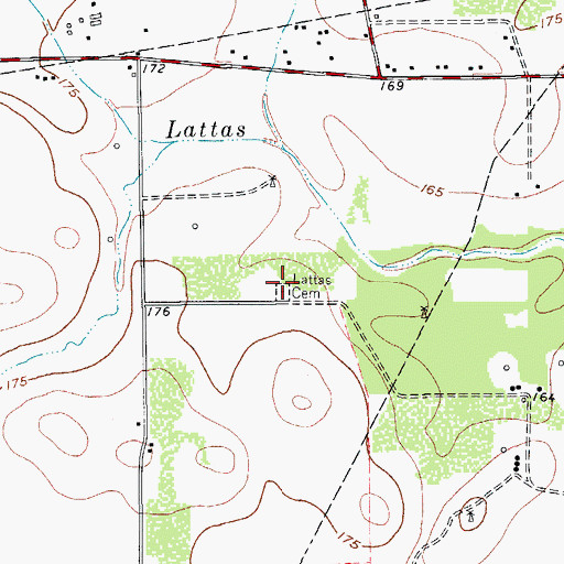 Topographic Map of Lattas Cemetery, TX