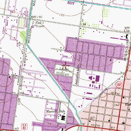 Topographic Map of Laurel Hill Cemetery, TX