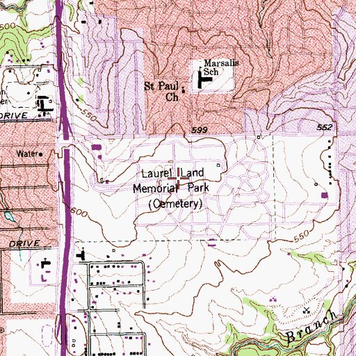 Topographic Map of Laurel Land Memorial Park, TX