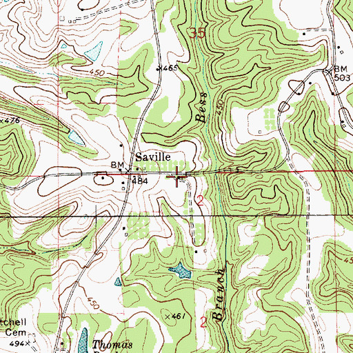 Topographic Map of Saville Church, AL