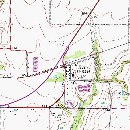 Topographic Map of Lavon, TX