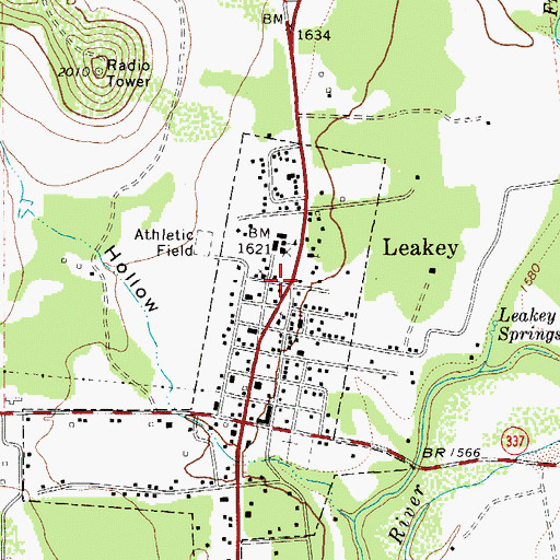 Topographic Map of Leakey, TX
