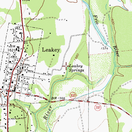 Topographic Map of Leakey Springs, TX