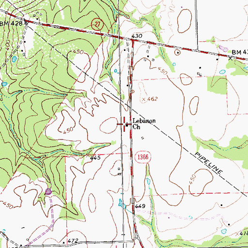 Topographic Map of Lebanon Church, TX