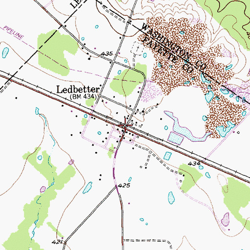 Topographic Map of Ledbetter, TX