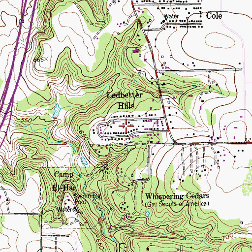 Topographic Map of Ledbetter Hills, TX