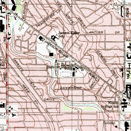 Topographic Map of Lee High School, TX
