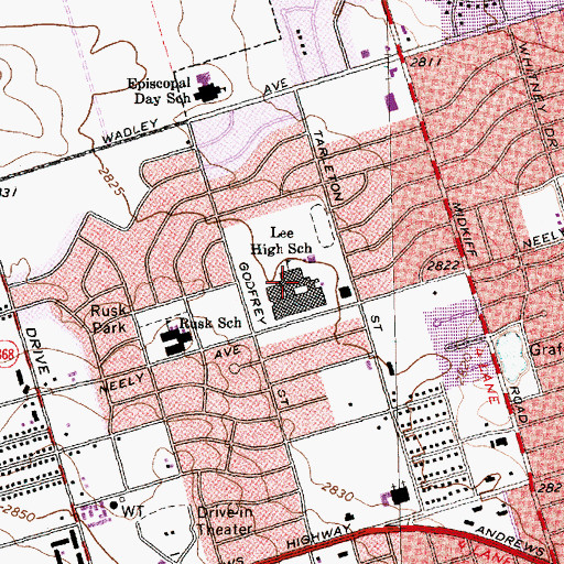 Topographic Map of Lee High School, TX