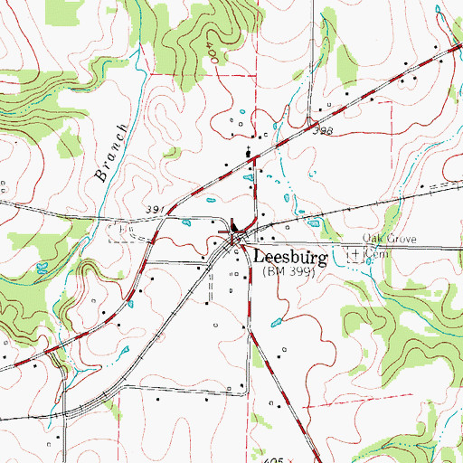 Topographic Map of Leesburg, TX
