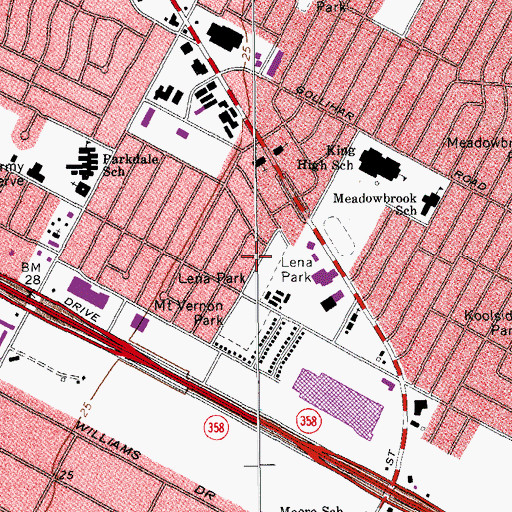 Topographic Map of Lena Park, TX