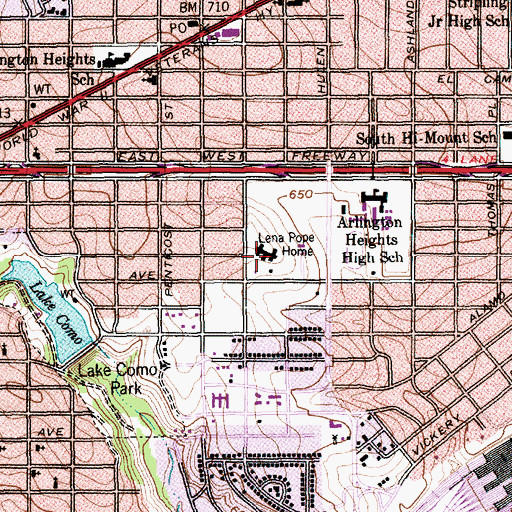 Topographic Map of Lena Pope Home, TX