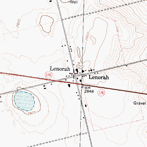 Topographic Map of Lenorah, TX