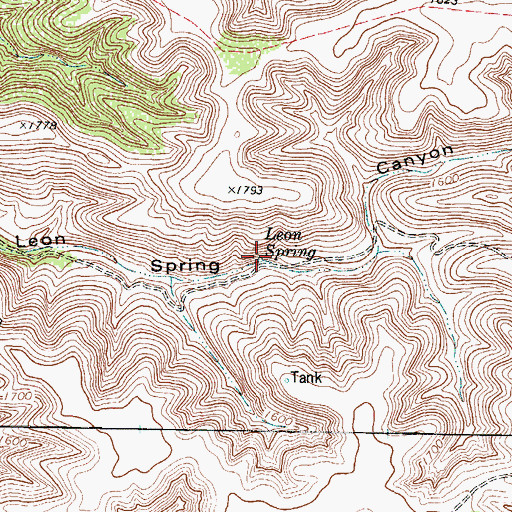 Topographic Map of Leon Spring, TX