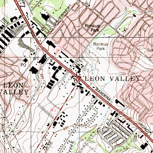 Topographic Map of Leon Valley, TX