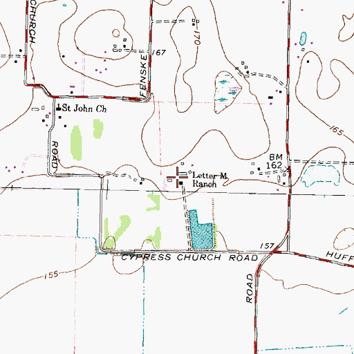 Topographic Map of Letter M Ranch, TX