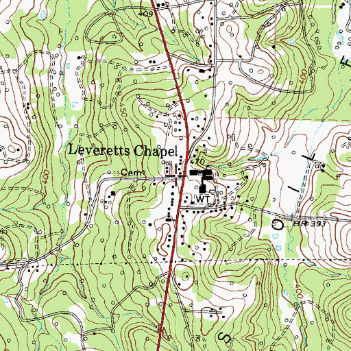 Topographic Map of Leveretts Chapel, TX