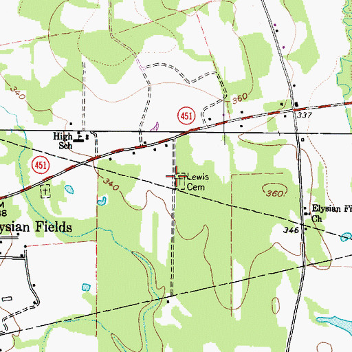 Topographic Map of Lewis Cemetery, TX