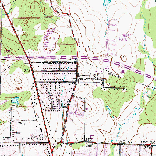 Topographic Map of Lewis Chapel, TX