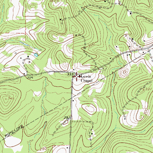 Topographic Map of Lewis Chapel, TX