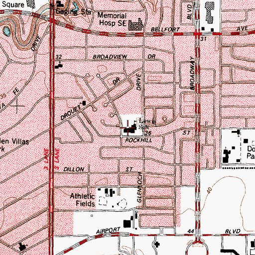 Topographic Map of Lewis School, TX