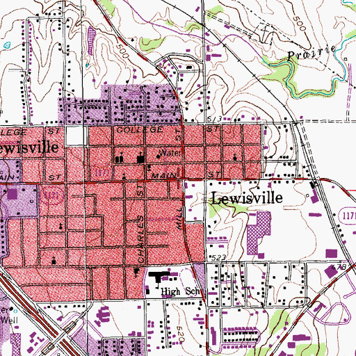 Topographic Map of Lewisville, TX