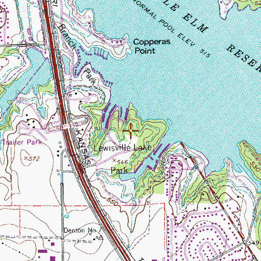 Topographic Map of Lewisville Lake Park, TX