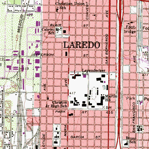 Topographic Map of Leyendecker School, TX