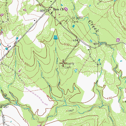 Topographic Map of Liberty Cemetery, TX