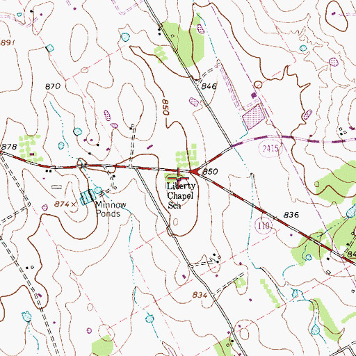 Topographic Map of Liberty Chapel School, TX