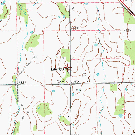 Topographic Map of Liberty Church, TX