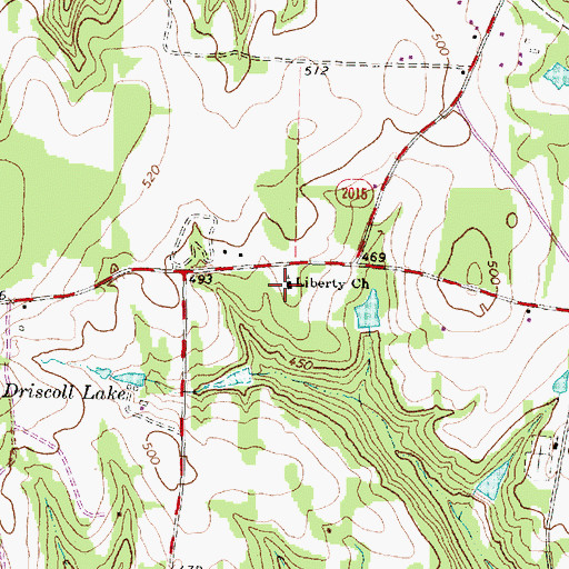 Topographic Map of Liberty Church, TX