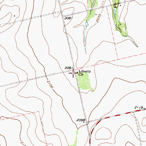 Topographic Map of Liberty Church, TX