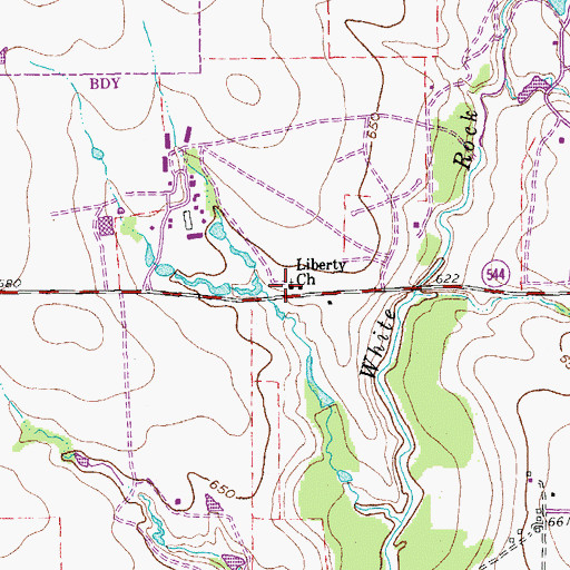 Topographic Map of Liberty Church, TX