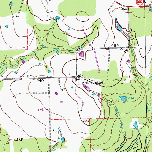 Topographic Map of Light Chapel, TX