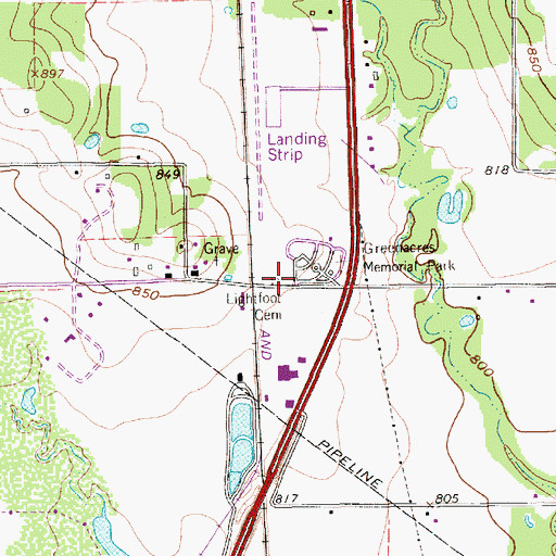 Topographic Map of Lightfoot Cemetery, TX