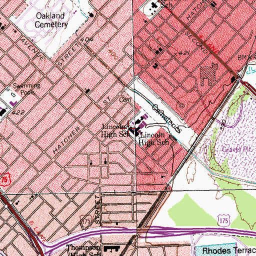 Topographic Map of Lincoln High School, TX