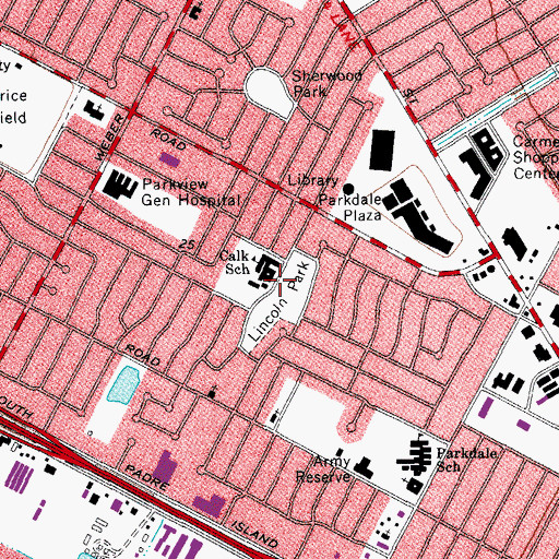 Topographic Map of Lincoln Park, TX