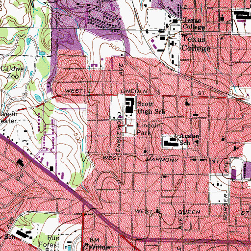 Topographic Map of Lincoln Park, TX