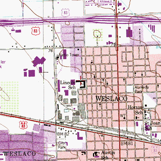 Topographic Map of Lincoln School, TX